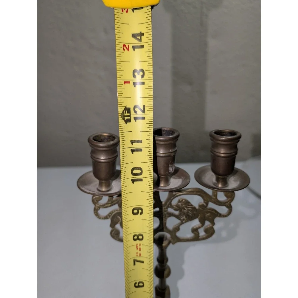 20th Century Judaica‎ Brass American Candelabra Sabbath Jewish Rampant Lions